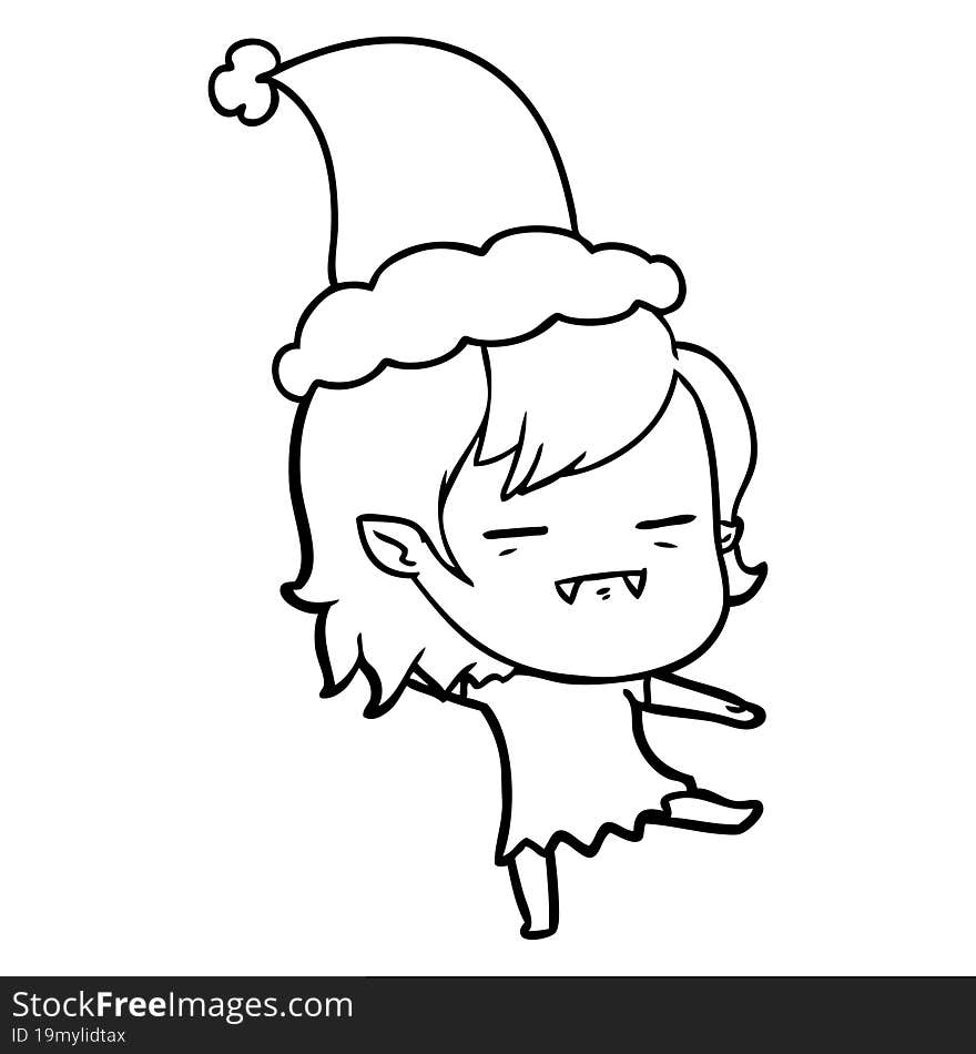 Line Drawing Of A Undead Vampire Girl Wearing Santa Hat