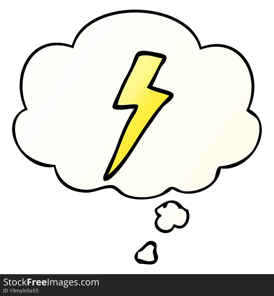 Cartoon Lightning Bolt And Thought Bubble In Smooth Gradient Style