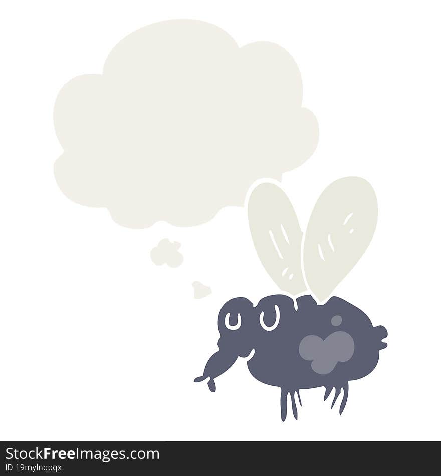 cartoon fly with thought bubble in retro style