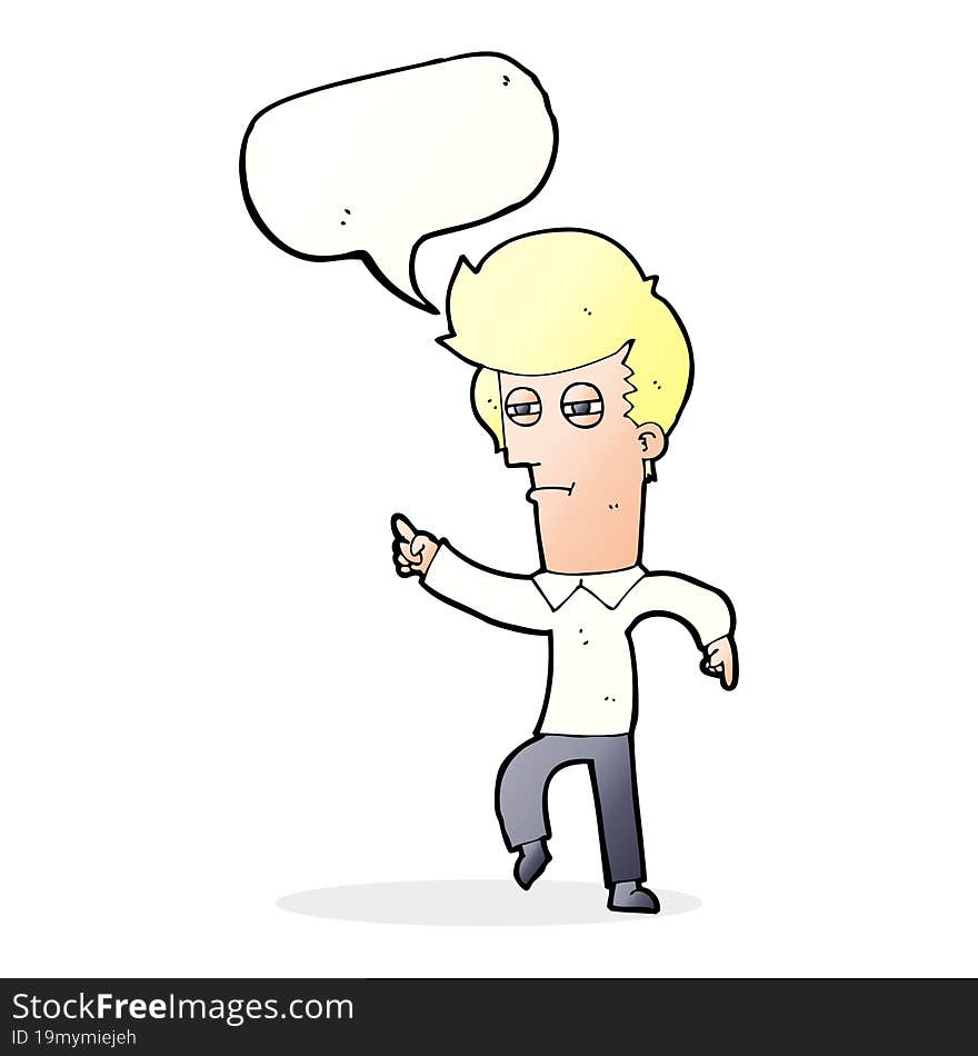 cartoon man accusing with speech bubble