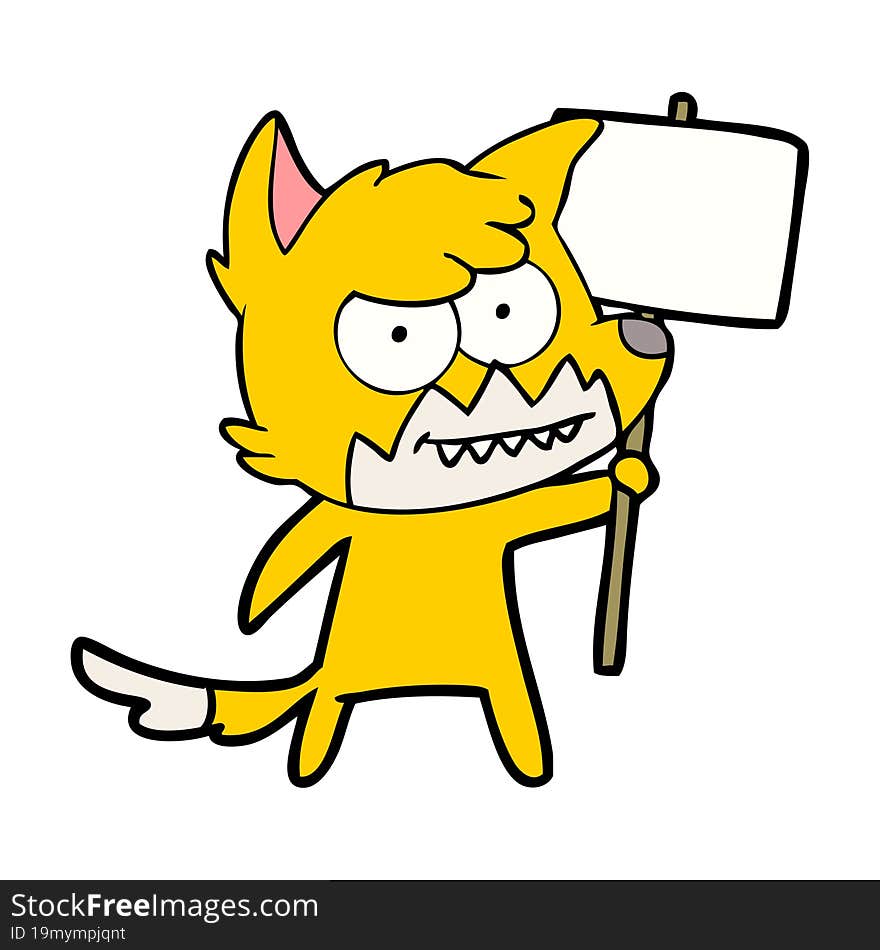 fox cartoon character with protest sign. fox cartoon character with protest sign