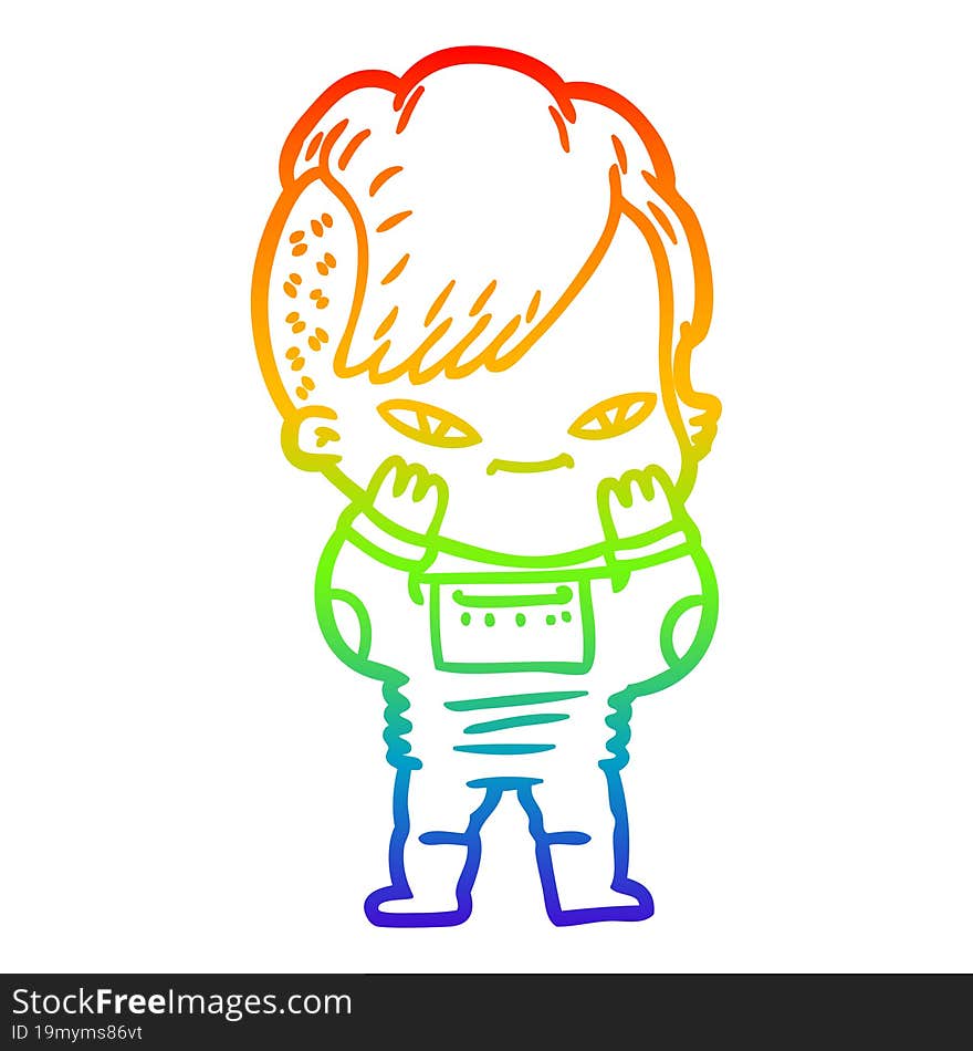 rainbow gradient line drawing cute cartoon girl with hipster haircut