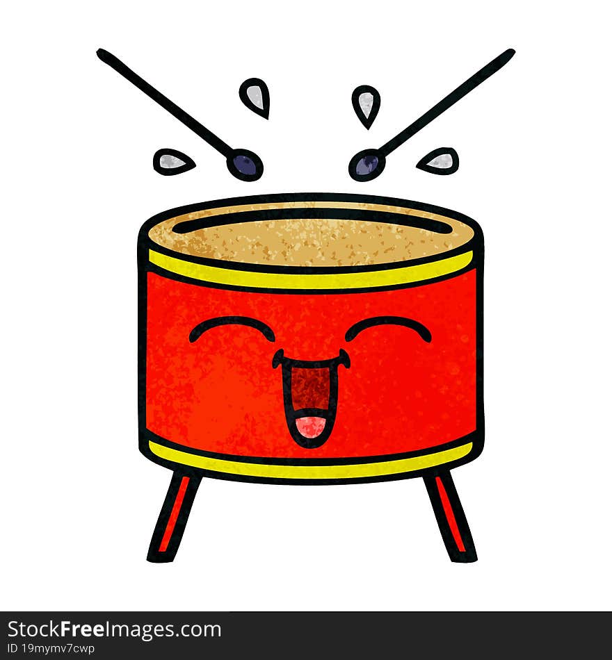 retro grunge texture cartoon of a happy drum