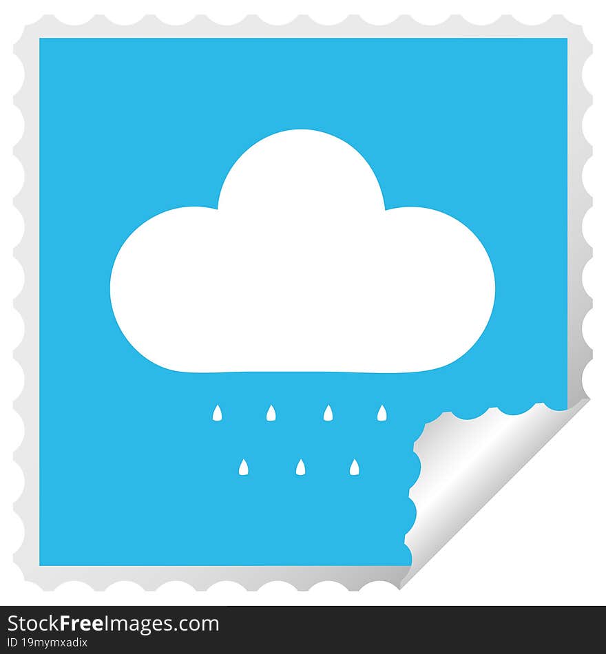 square peeling sticker cartoon of a rain cloud