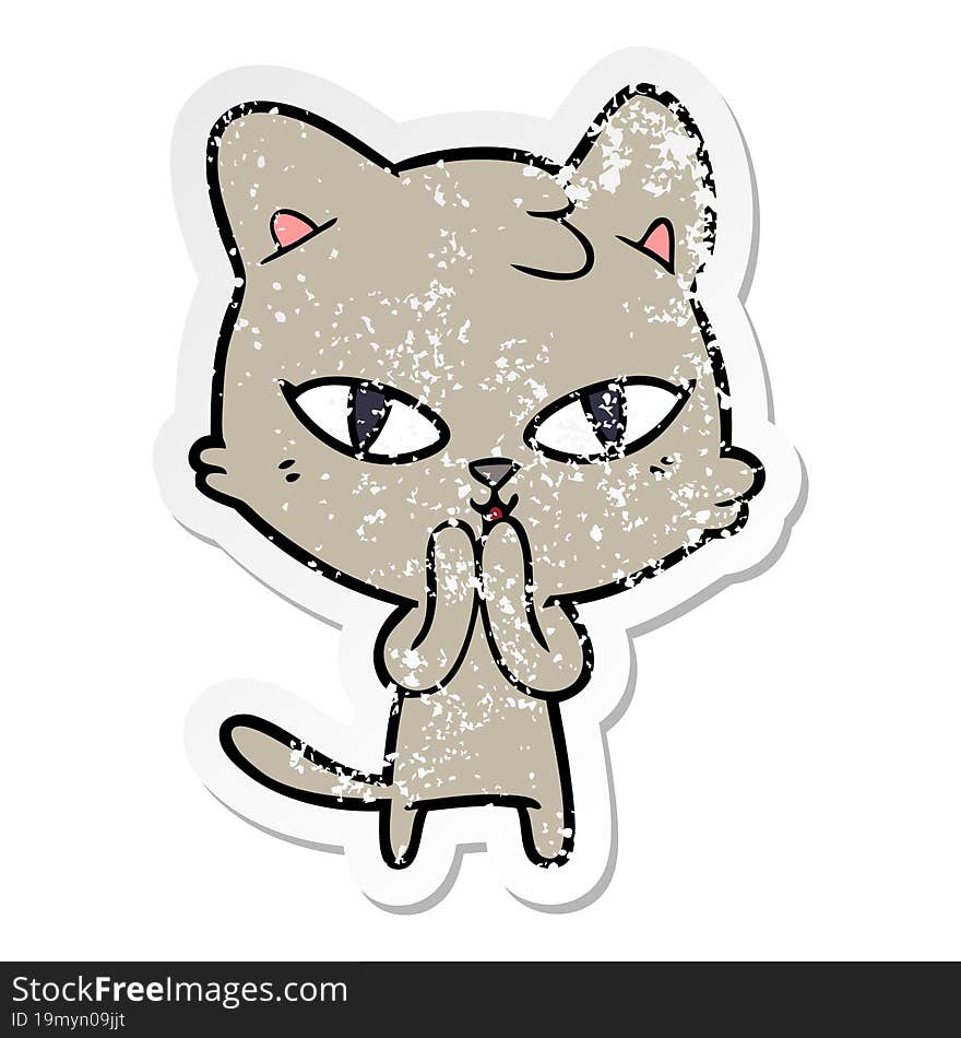 Distressed Sticker Of A Cartoon Cat