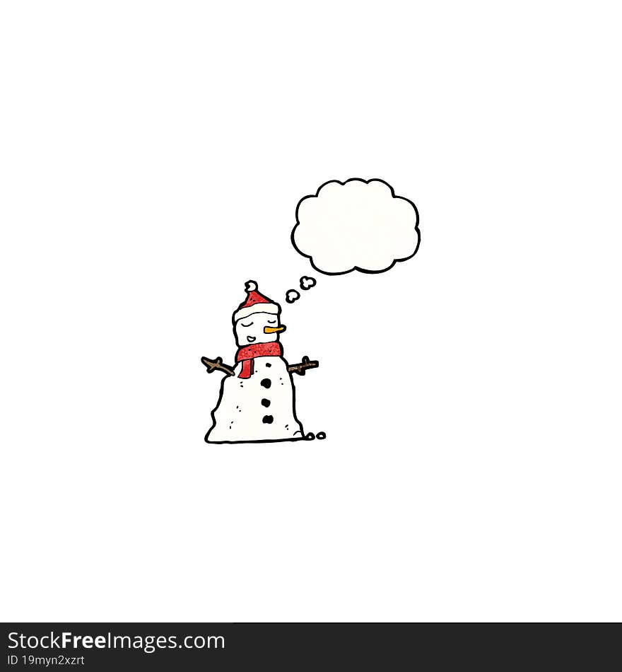 cartoon snowman with thought bubble