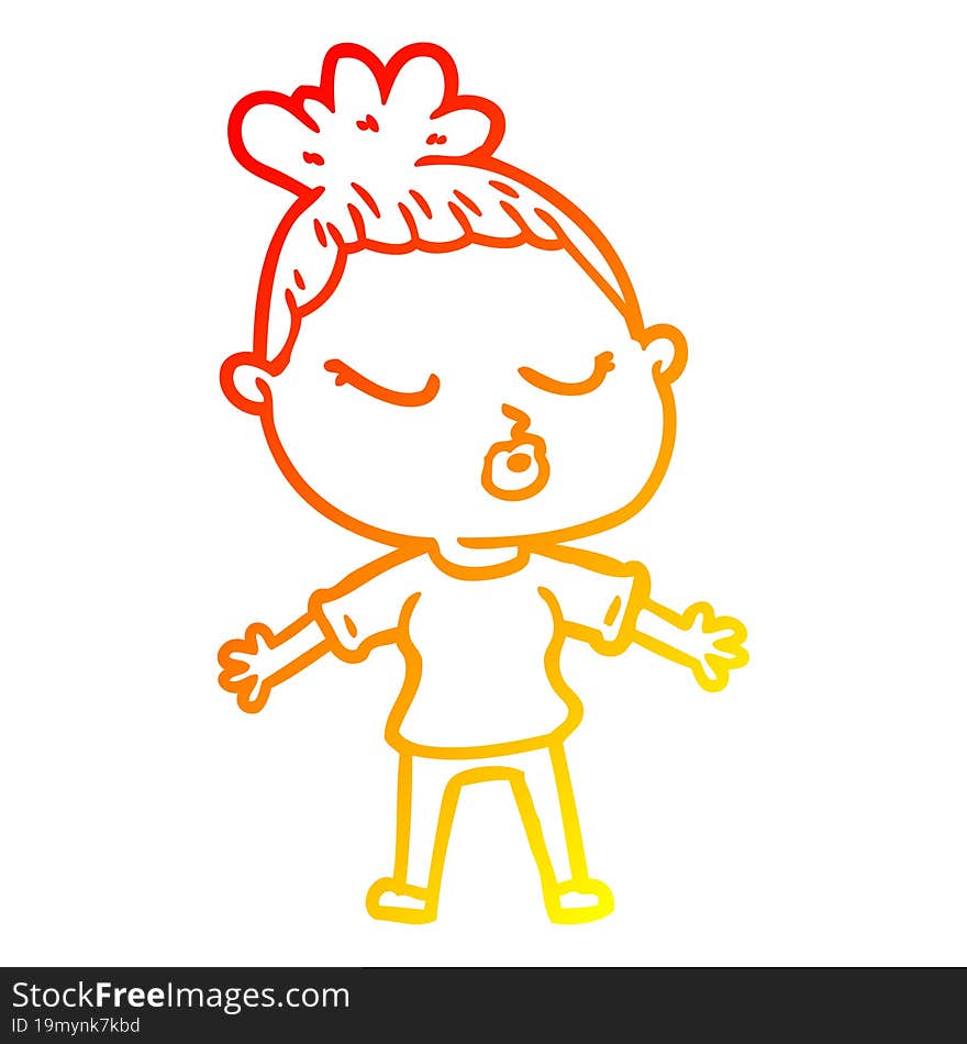 Warm Gradient Line Drawing Cartoon Calm Woman