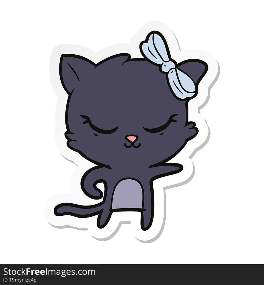 sticker of a cute cartoon cat with bow