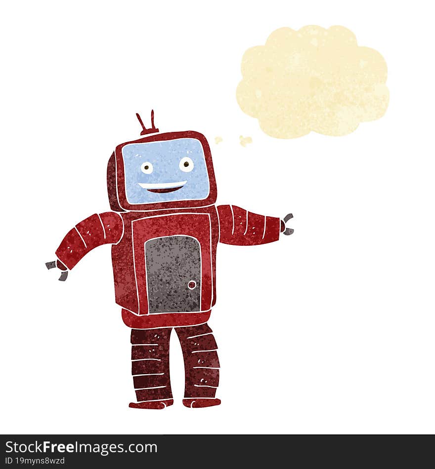 cartoon funny robot with thought bubble