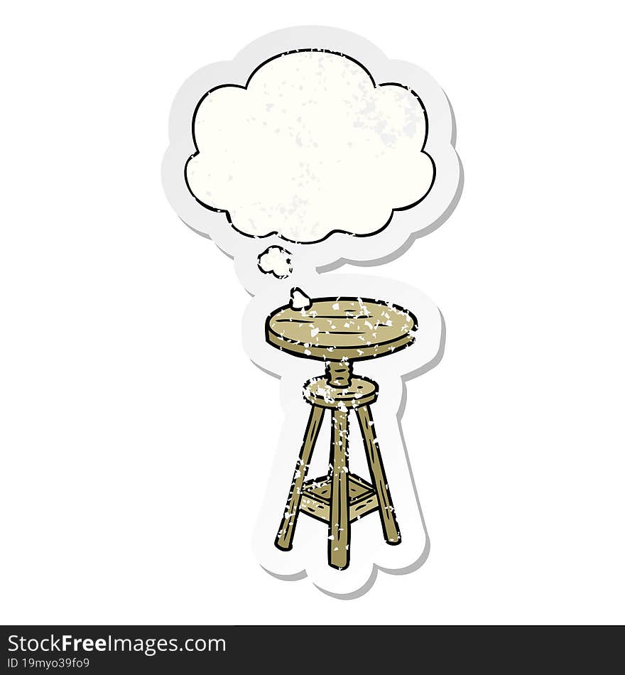 Cartoon Artist Stool And Thought Bubble As A Distressed Worn Sticker