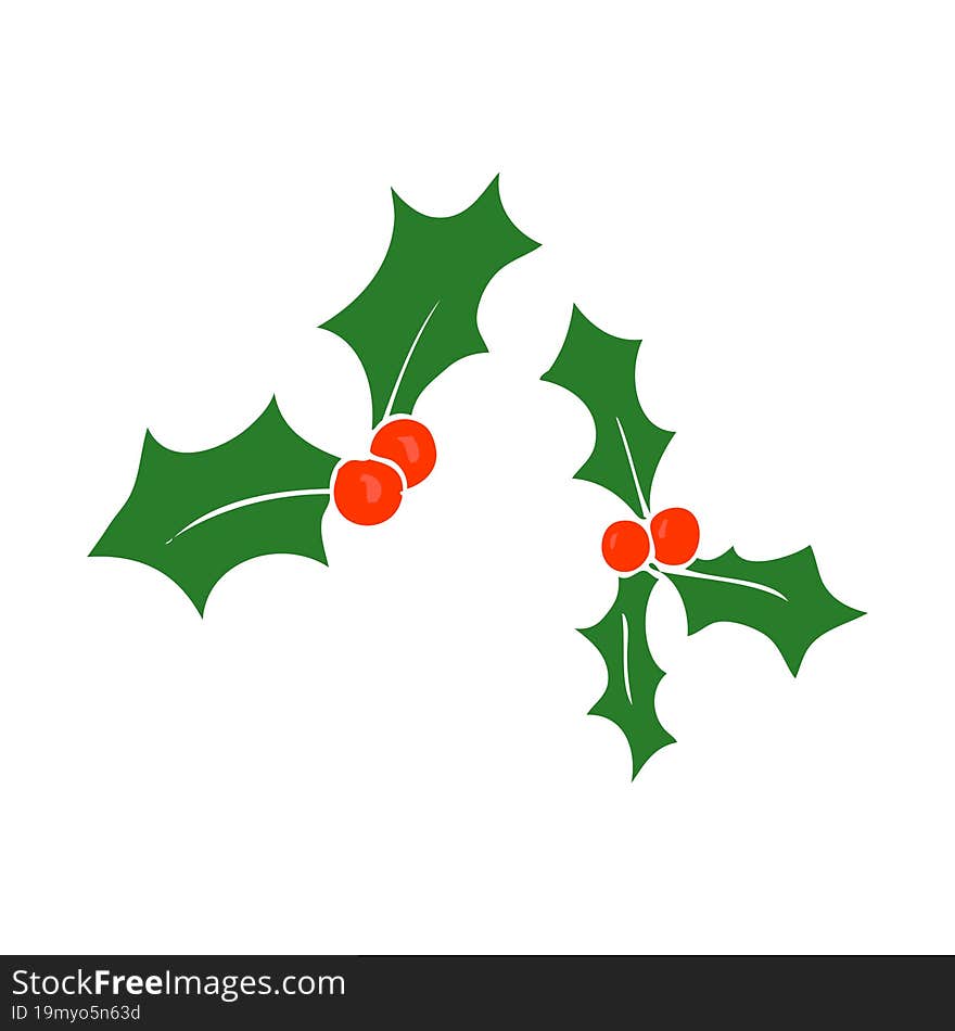 Flat Color Illustration Of A Cartoon Christmas Holly