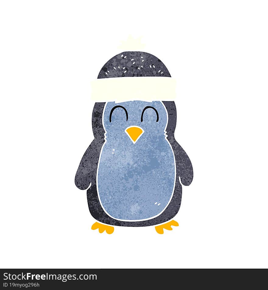 freehand retro cartoon penguin