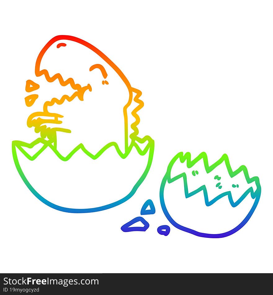 rainbow gradient line drawing of a dinosaur hatching from egg