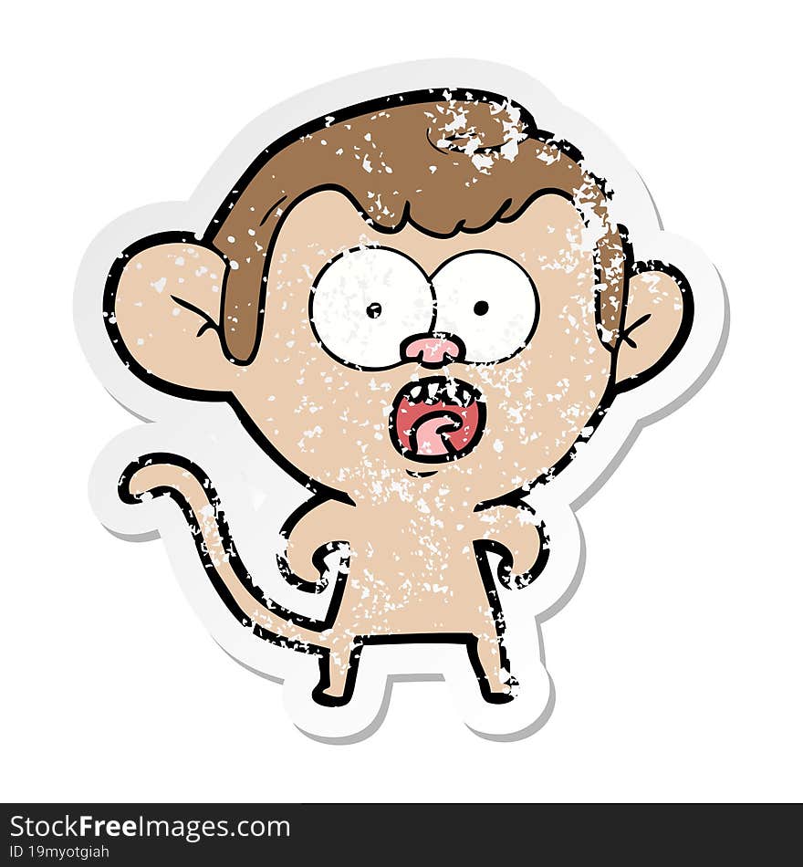 distressed sticker of a cartoon shocked monkey