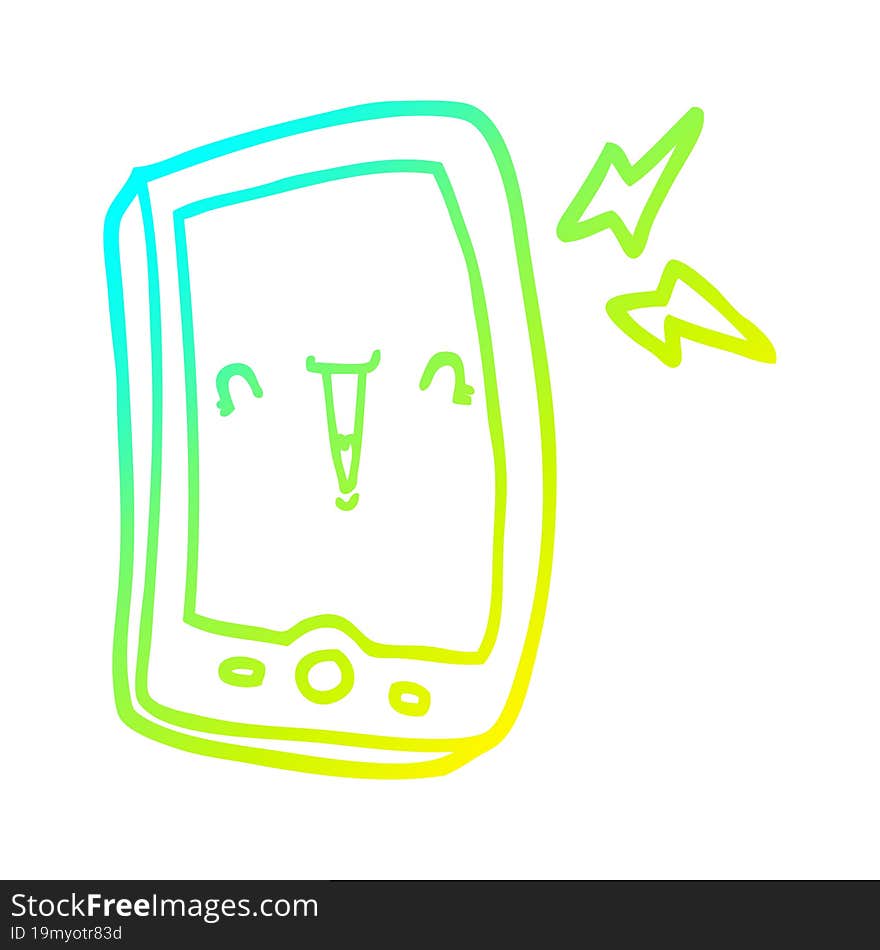 cold gradient line drawing cute cartoon mobile phone