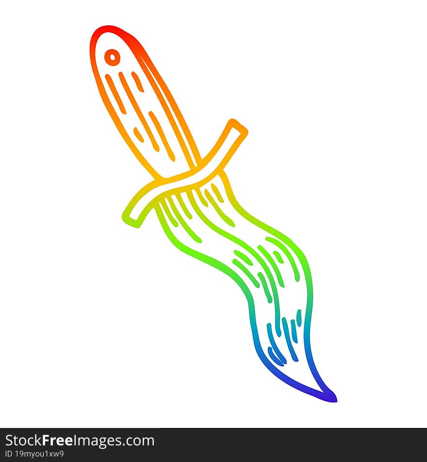 Rainbow Gradient Line Drawing Cartoon Tattoo Dagger Symbol