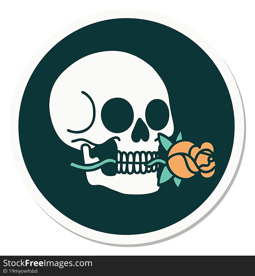 sticker of tattoo in traditional style of a skull. sticker of tattoo in traditional style of a skull