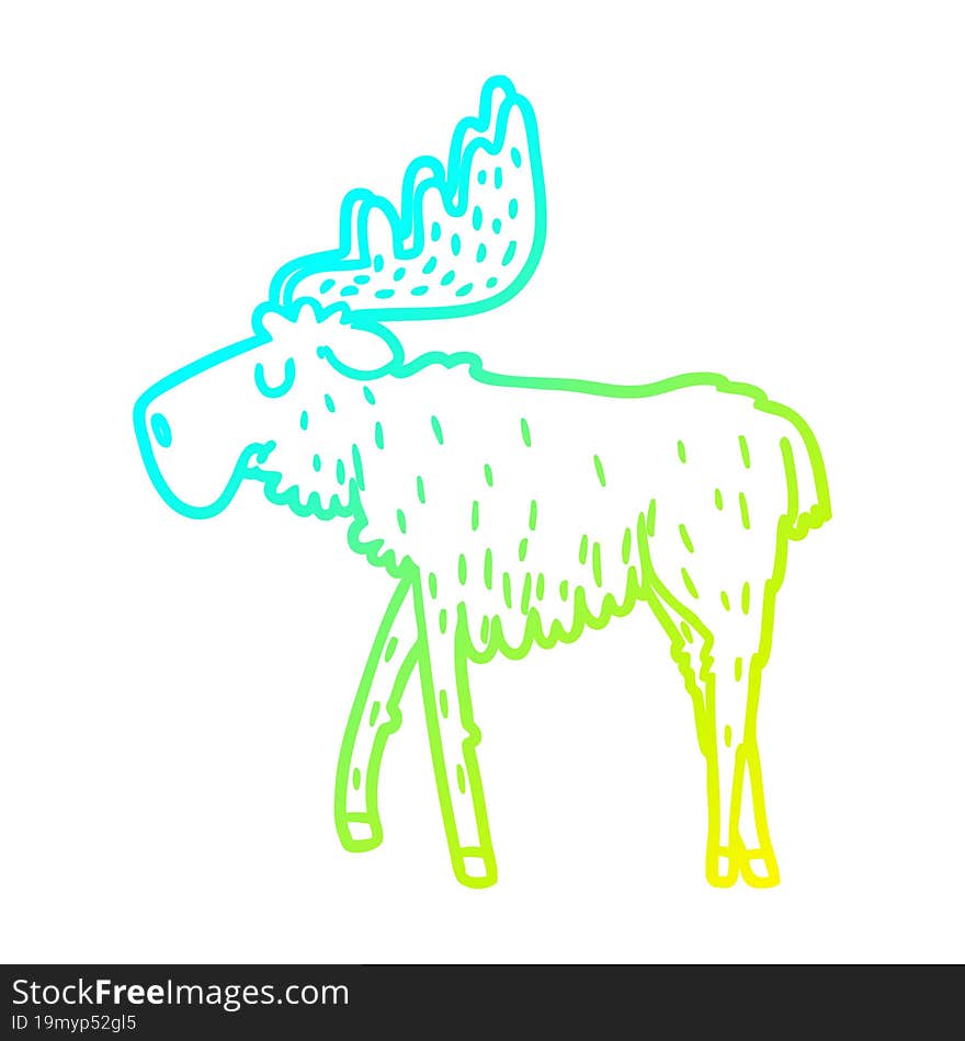 cold gradient line drawing of a cartoon moose