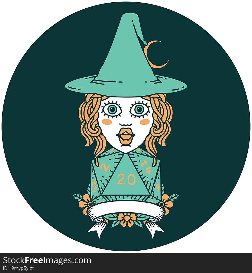 Human Witch With Natural Twenty Dice Roll Icon