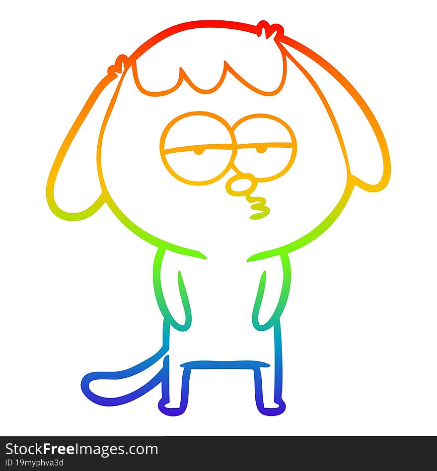 Rainbow Gradient Line Drawing Cartoon Tired Dog