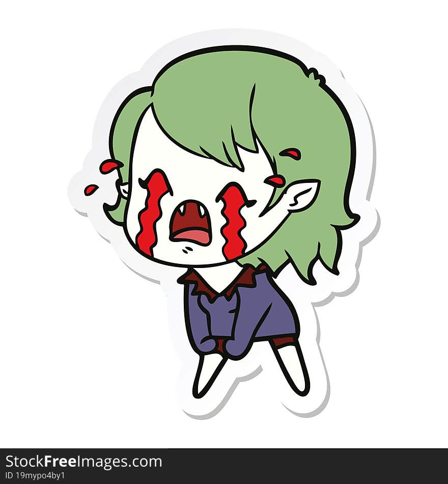 Sticker Of A Cartoon Crying Vampire Girl