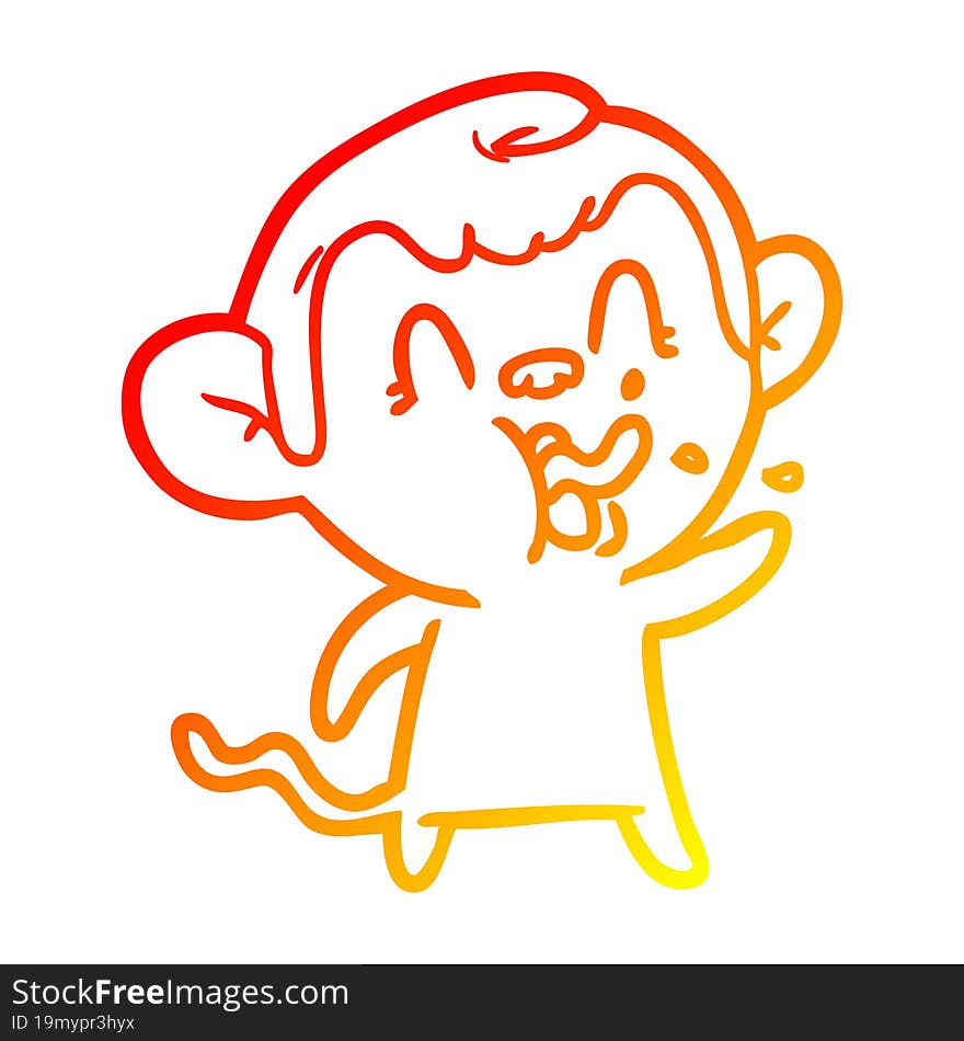 warm gradient line drawing crazy cartoon monkey