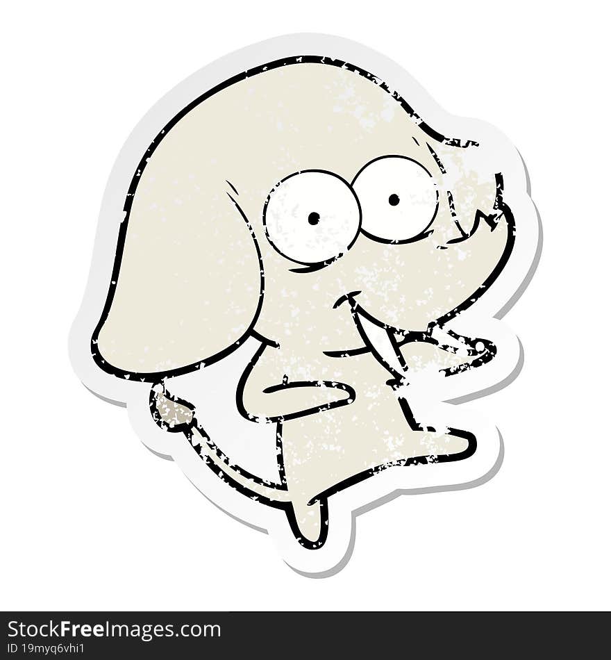 distressed sticker of a happy cartoon elephant