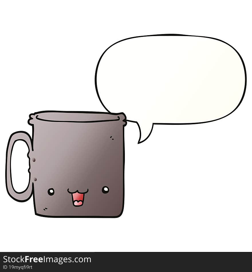 Cartoon Cup And Speech Bubble In Smooth Gradient Style