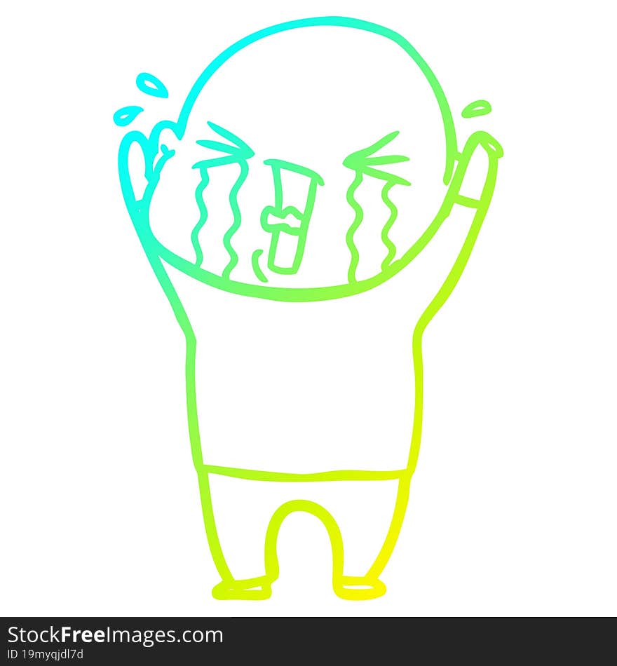 cold gradient line drawing cartoon crying bald man