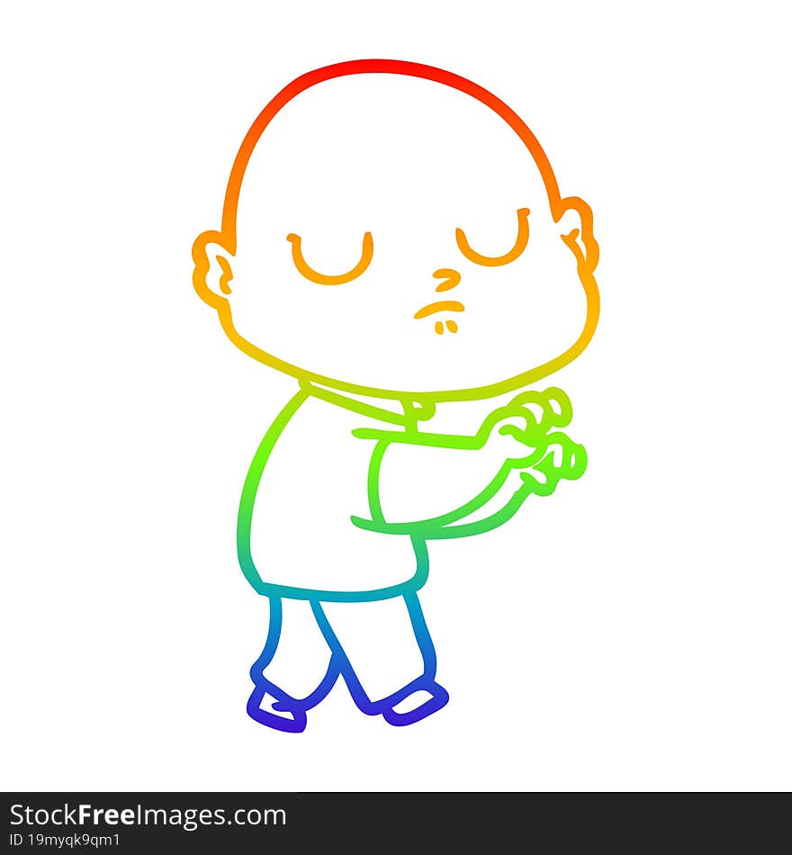 rainbow gradient line drawing of a cartoon bald man