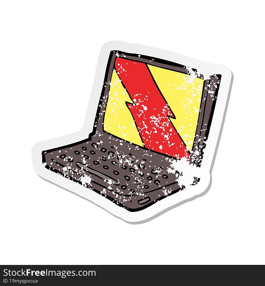 retro distressed sticker of a cartoon laptop computer