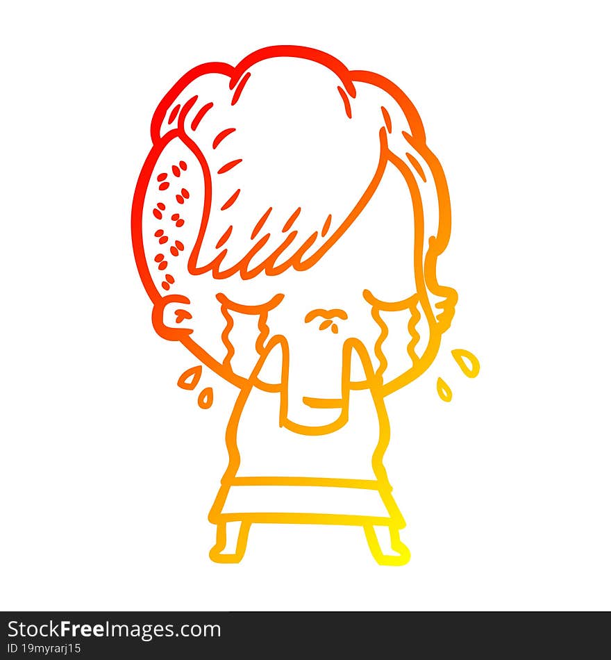 warm gradient line drawing cartoon crying girl