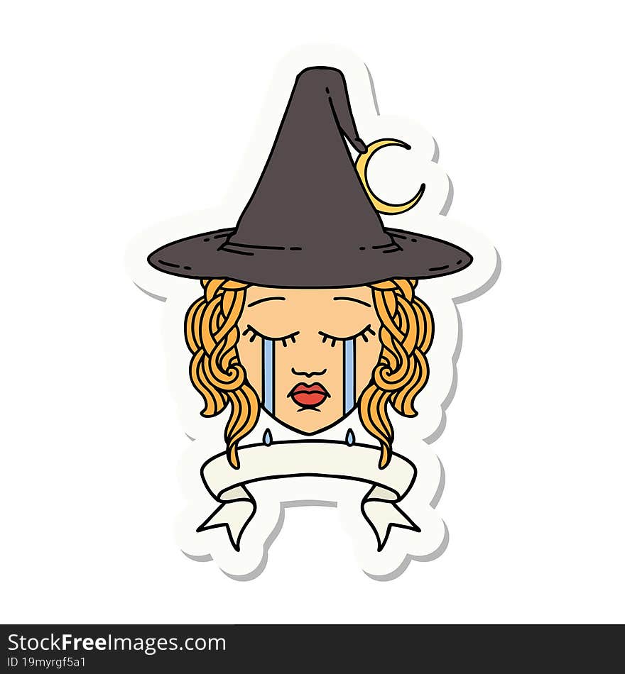 crying human witch with banner sticker