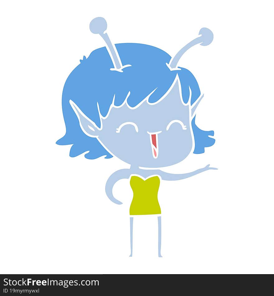 flat color style cartoon alien girl laughing