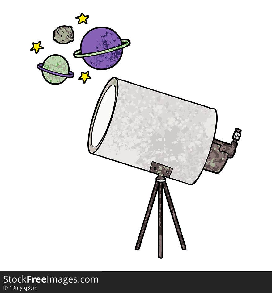 cartoon telescope looking at planets. cartoon telescope looking at planets