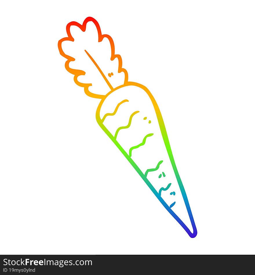 rainbow gradient line drawing of a cartoon carrot