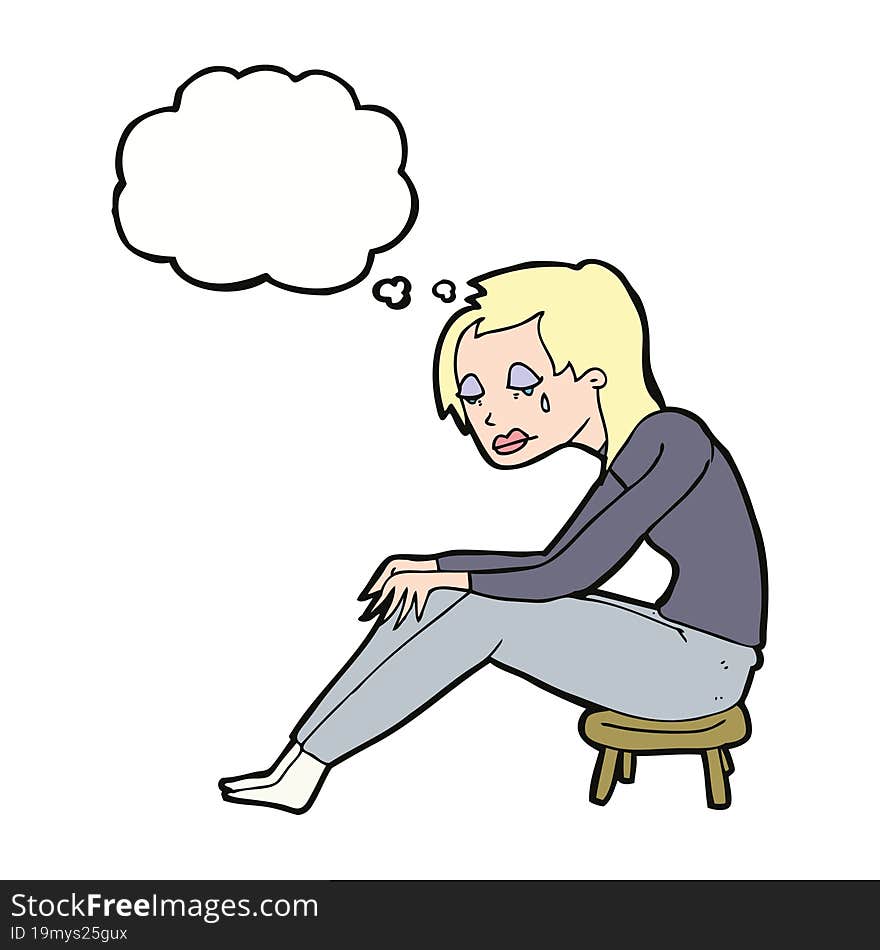 Cartoon Crying Woman With Thought Bubble