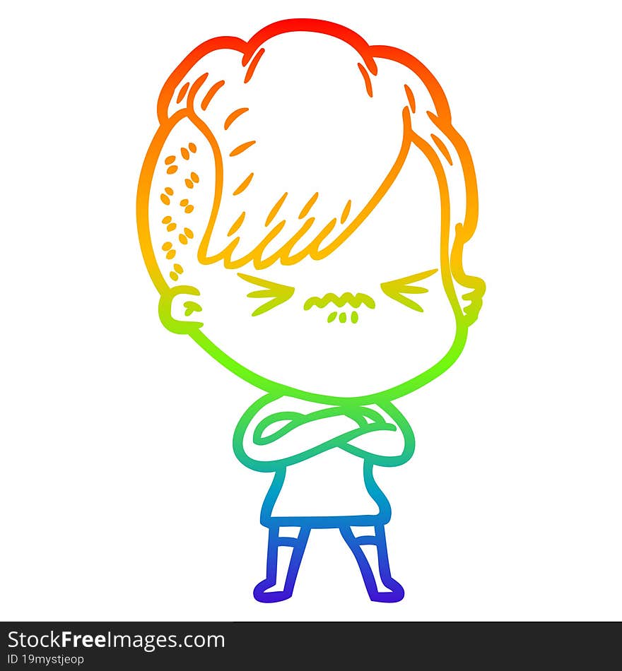 rainbow gradient line drawing cartoon annoyed hipster girl