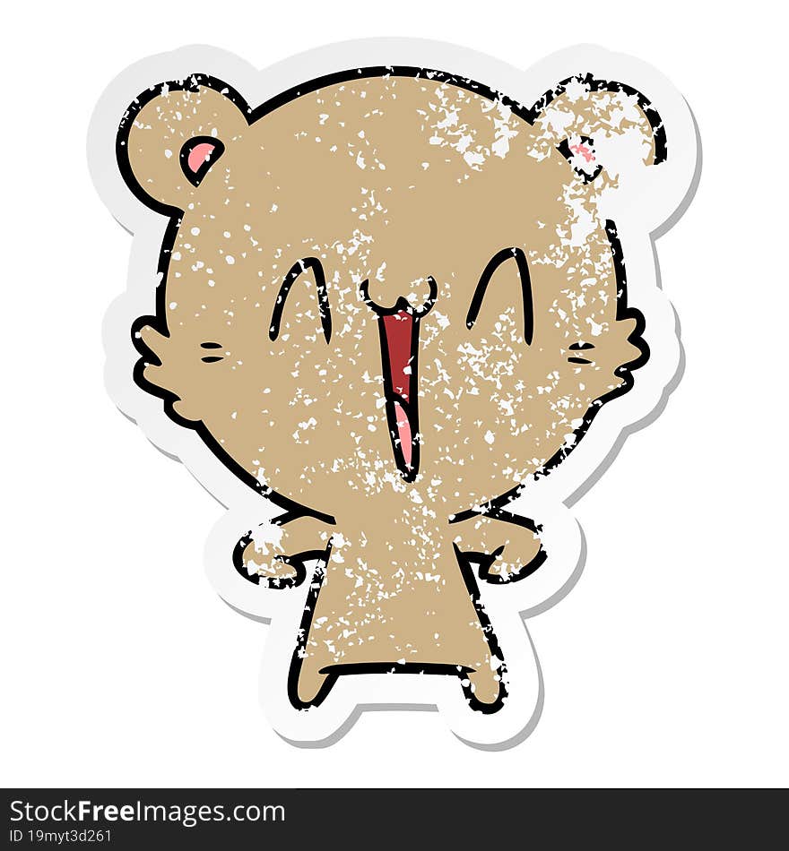 distressed sticker of a happy bear cartoon