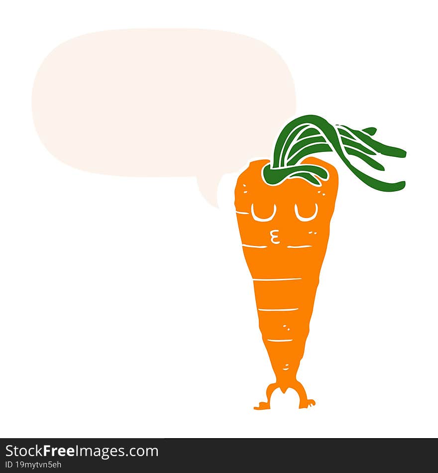 cartoon carrot and speech bubble in retro style