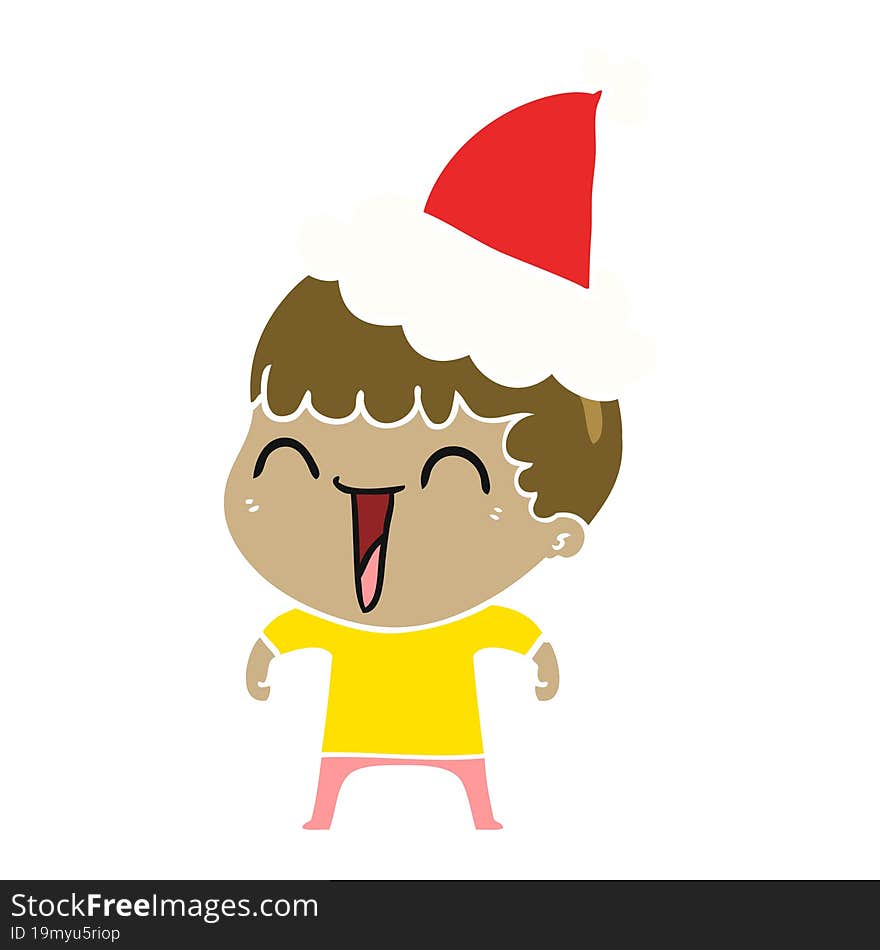 flat color illustration of a happy man wearing santa hat