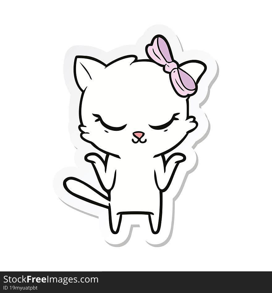 sticker of a cute cartoon cat with bow