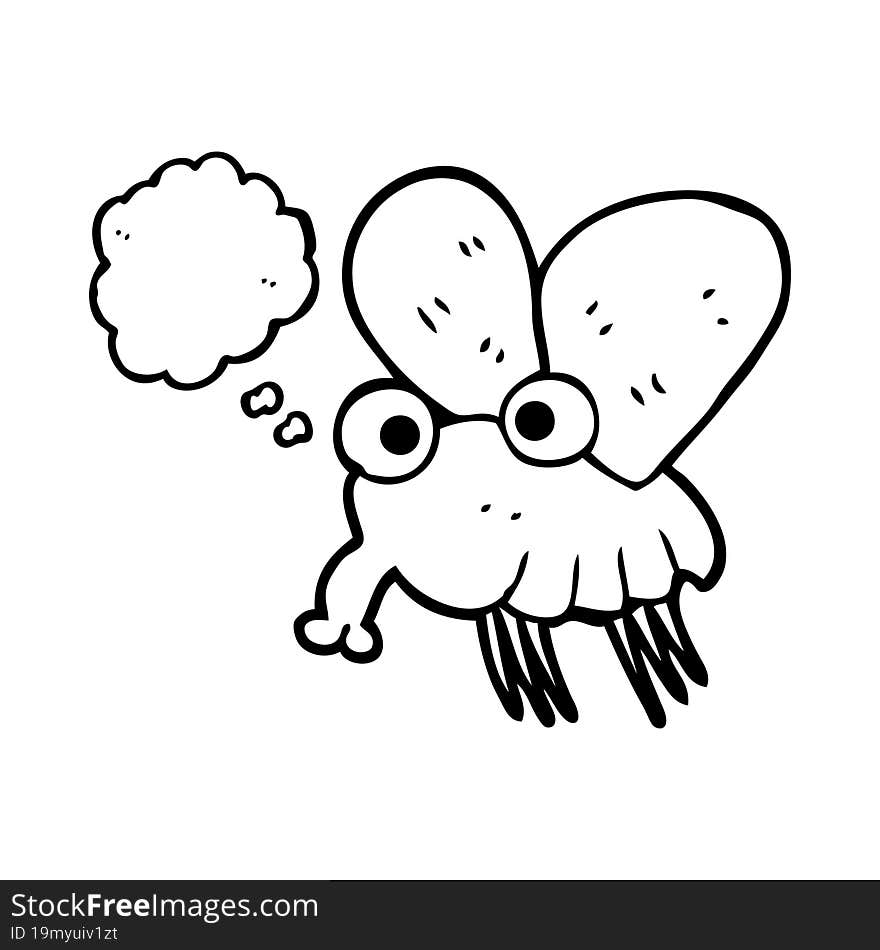 freehand drawn thought bubble cartoon fly