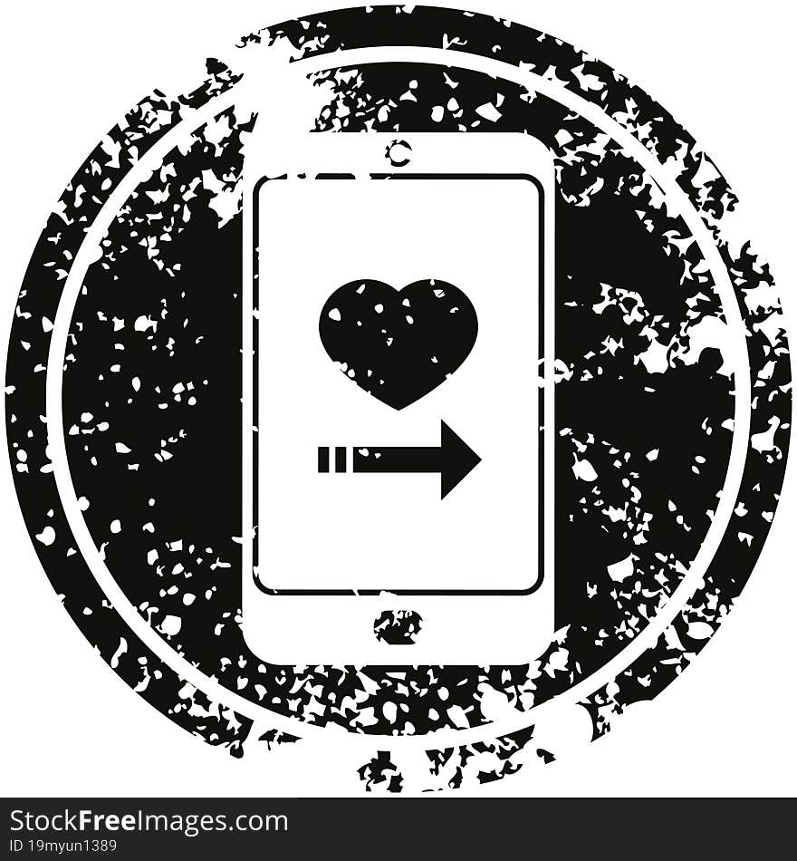 dating app on cell phone circular distressed symbol