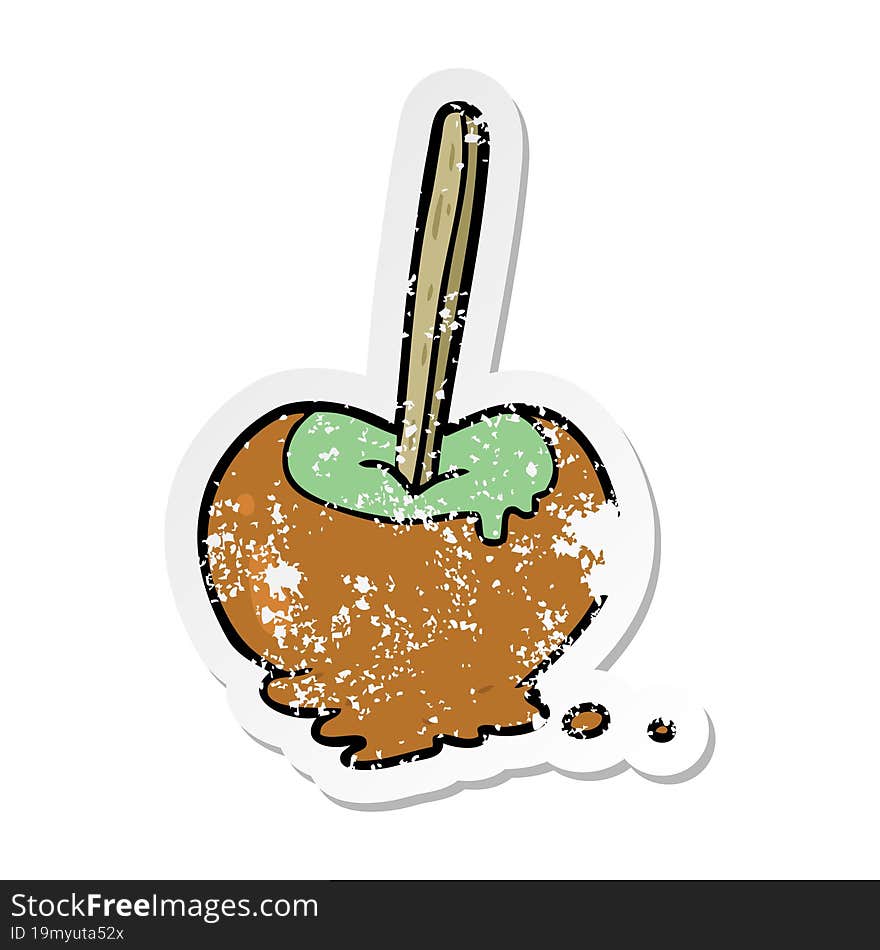 distressed sticker of a cartoon toffee apple