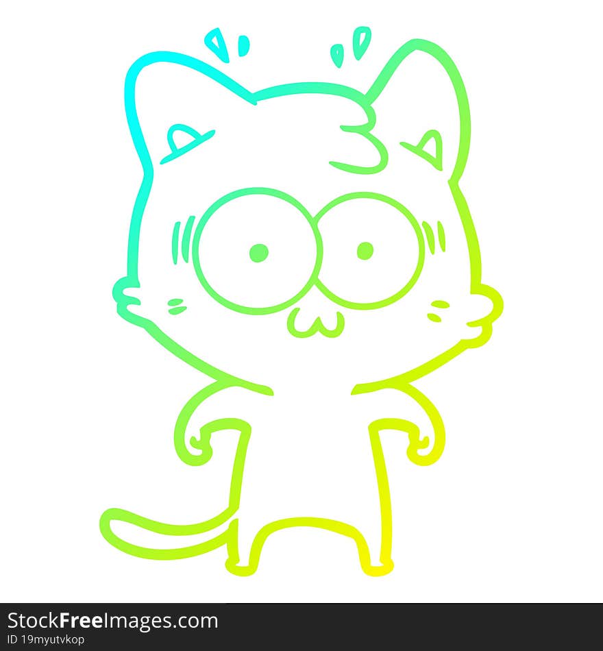 cold gradient line drawing cartoon surprised cat