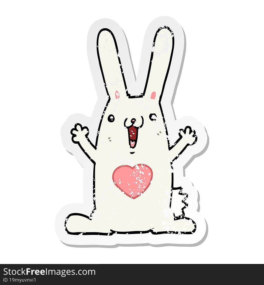 distressed sticker of a cartoon rabbit in love