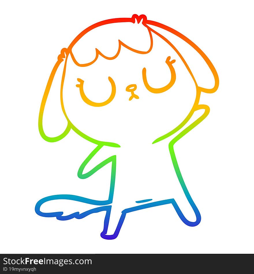 rainbow gradient line drawing of a cute cartoon dog