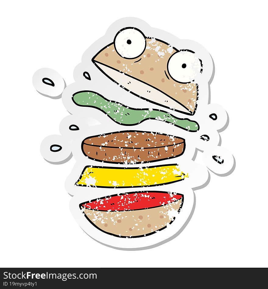 distressed sticker of a cartoon amazing burger