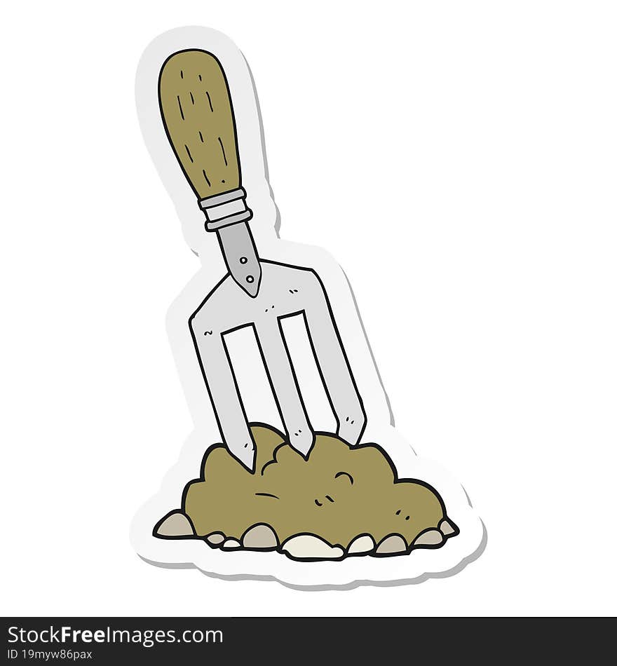 sticker of a cartoon garden fork